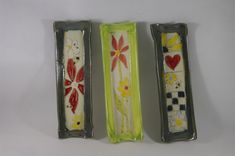 Set Of Four: Ceramic Square Serving Tray - Appetizer Or Bread Plate 5 small