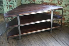Media Unit. Corner Console / Tv Stand. Steel/Reclaimed Wood. Vintage/Industrial/Modern/Rustic. 1 small