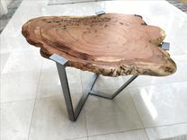 Induatrial-Chic Burl-Top Side Or Sofa Table 4 small