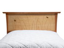 Queen Bed Frame, Wood Headboard, Platform Bed, Handmade, Cherry, Curly Maple, Inlay, Bedroom 4 small