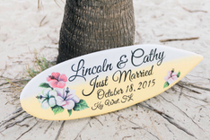 Topical Wedding Decor Surfboard Sign, Just Married Wood Sign 5 small