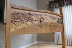Hand Carved Wooden King Size Headboard, Handmade From Knotty Pine 3 small
