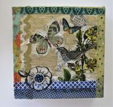 3 Mixed Media Butterfly Paintings, Original Birds Triptych, 5" X 5" Each 5 small