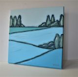 Original Acrylic Turquoise Landscape Painting, 12 X 12 3 small