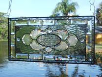 Vintage Look Traditional Stained Glass Transom Window, Tiara Sandwich Glass Plate Panel 9 small