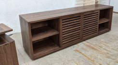 Walnut Media Cabinet With Slatted Sliding Doors 1 small