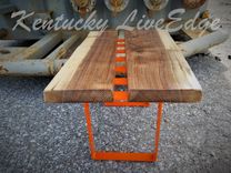 Orange And Chocolate Coffee Table- Live Edge Coffee Table- Modern Coffee Table- Bright Orange 1 small