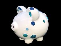 Blue Polka Dot Crystallized Piggy Bank Boys Newborn Bling European Crystals 1 small