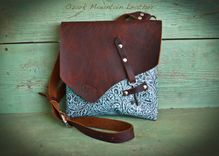 Bison And Turquoise Leather Cross Body Bag With Skeleton Key Closure 1 small