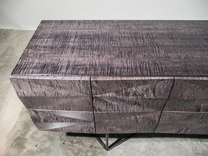 Credenza Modern Faceted Front, Steel Base, Gray Curly Maple Wood, Sideboard, Buffet, Server 4 small