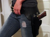 Black Gunslinger Rig With Double Magazine Pouch Western Style Gun Fighter Belt With Lined Holster 1 small
