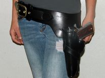 Black Gunslinger Rig With Double Magazine Pouch Western Style Gun Fighter Belt With Lined Holster 2 small