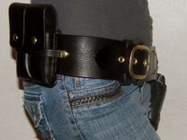 Black Gunslinger Rig With Double Magazine Pouch Western Style Gun Fighter Belt With Lined Holster 3 small