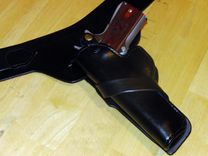 Black Gunslinger Rig With Double Magazine Pouch Western Style Gun Fighter Belt With Lined Holster 5 small