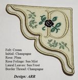 Handmade Embroidered Corner Bookmark: Antique Rose Monogram On Felt 6 small