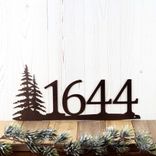 Custom Metal House Number Sign with Pine Trees 1 small