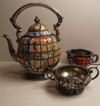 Mosaic Silver Teapot Decorated With Broken China 3 small