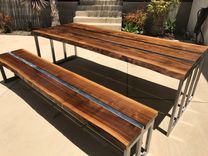 Figured Walnut And Steel Dining Table With Bench 4 small