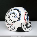 Red & Blue Day Of The Dead Paper Mache Skull Custom Bride And Groom Decoration Cake Topper 2 small