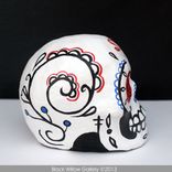 Red & Blue Day Of The Dead Paper Mache Skull Custom Bride And Groom Decoration Cake Topper 3 small