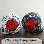 Wedding Cake Toppers Paper Mache Skulls Day Of The Dead Red Roses Decoration 2 small