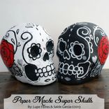 Wedding Cake Toppers Paper Mache Skulls Day Of The Dead Red Roses Decoration 4 small