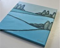 Original Acrylic Turquoise Landscape Painting, 12 X 12 4 small