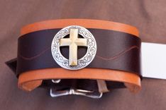 Leather Cuff Bracelets Handmade Christian Cross 1 small