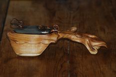 Hand Carved Wild Cherry Salt Cellar With Stone Lid. 1 small