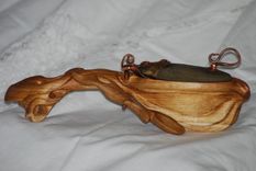 Hand Carved Wild Cherry Salt Cellar With Stone Lid. 2 small