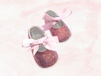 Pink Crystallized Baby Booties Baptism Girls Crib Shoes Bling Genuine European Crystals 1 small