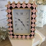 Hand Painted Whimsy Diamond Checked Vintage Clock Black And Pink Checked Decor 3 small