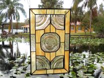 Stained Glass Plate Panel 1930s Depression Glass Madrid Window Treatment 5 small