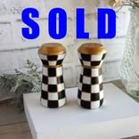 Vintage Checks Salt And Pepper Shaker Hand Painted Black And White Checked Decor 1 small