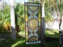 Pink Depression Glass Coronation Plates, Antique Stained Glass Transom Window 5 small