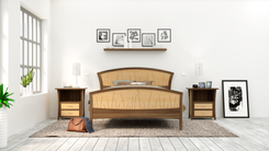 Bed Frame King Size, Headboard, Platform Bed, Queen, Art Deco, Wood, Walnut, Curly Maple, Inlay 1 small