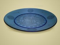 Celtic Knotwork Crossed With Steampunk - Blue Etched Glass Art Plate 1 small