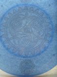 Celtic Knotwork Crossed With Steampunk - Blue Etched Glass Art Plate 3 small