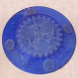 Celtic Knotwork Crossed With Steampunk - Blue Etched Glass Art Plate 4 small