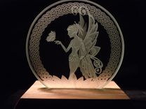 Fairy With Butterfly - Celtic Knotwork Etched Glass Decorative Art Tabletop Display 2 small