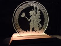 Fairy With Butterfly - Celtic Knotwork Etched Glass Decorative Art Tabletop Display 3 small