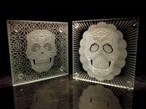 Sugar Skull Decorative Etched Glass Art Coasters Designs 4 small