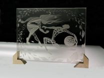Scribble Decorative Art Glass Multi Layered Stacked Sandblasted Images 2 small