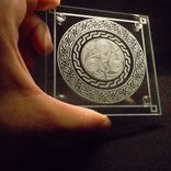 Sandblasted Celtic Spiral Key Pattern Art Glass Decorative Coaster 6 small