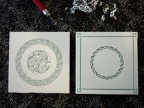 Sandblasted Celtic Spiral Key Pattern Art Glass Decorative Coaster 3 small