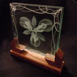 3d Layered Decorative Art Display - Iris Flower Etched Glass With Wood Stand 5 small