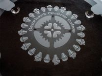 Etched Glass Business Logo On Serving Dish-Plate - Gear And Cupcake Design 3 small