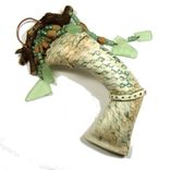Handmade Ceramic Clay Rattle Snake With Found Wood Handle And Bead Adornment 1 small