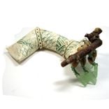 Handmade Ceramic Clay Rattle Snake With Found Wood Handle And Bead Adornment 2 small