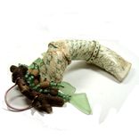 Handmade Ceramic Clay Rattle Snake With Found Wood Handle And Bead Adornment 4 small